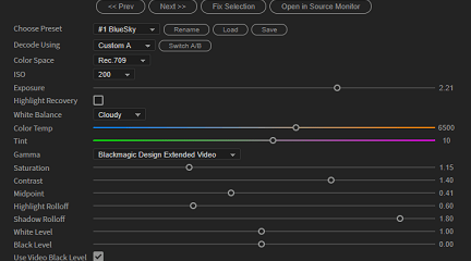 The BRAW Studio Panel BRAW Settings tab