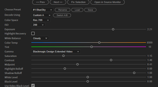 The BRAW Studio Panel BRAW Settings tab
